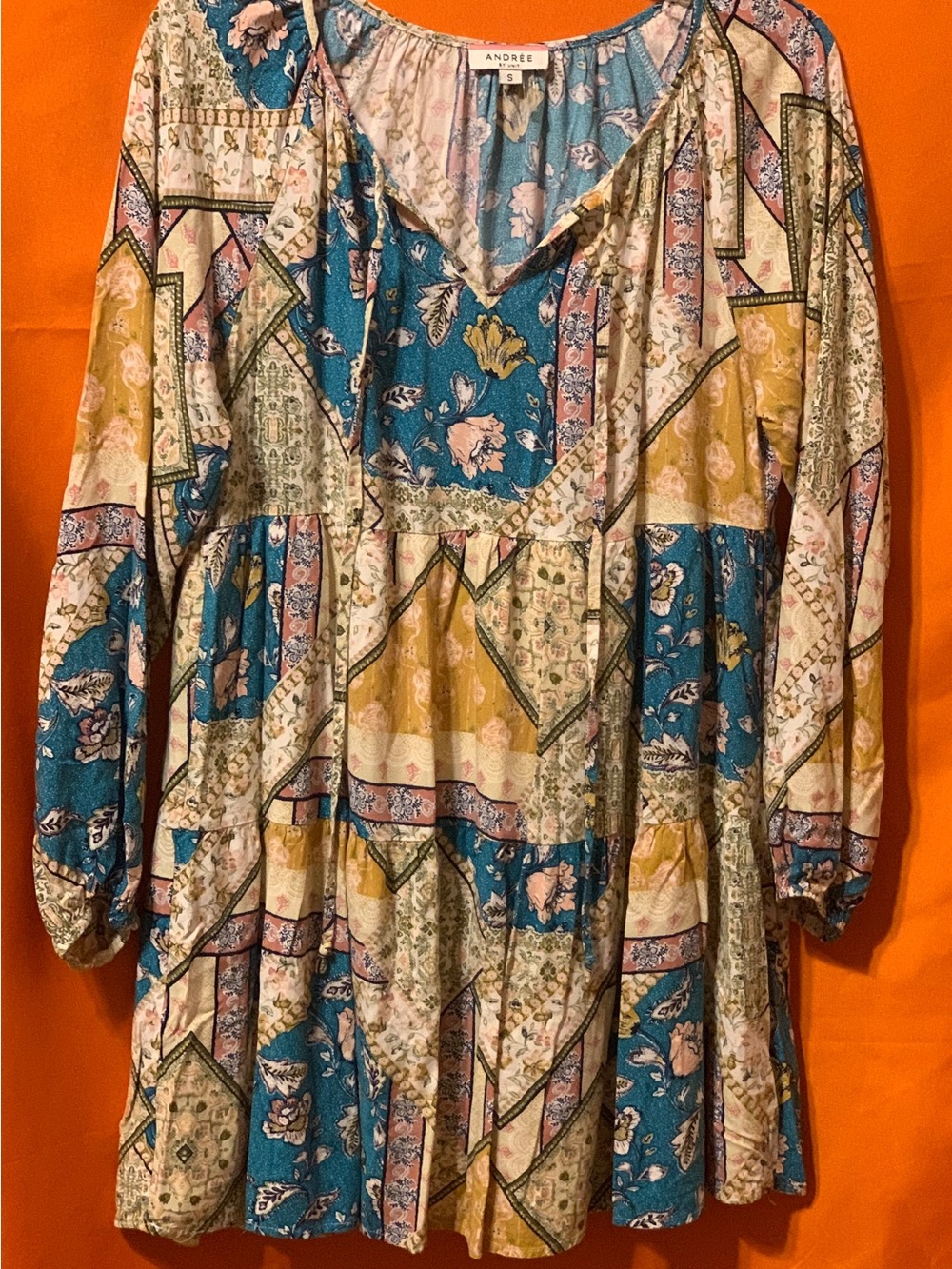 Andrée by Unit Teal & Mustard Patchwork Floral Women's Dress